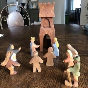 Unique Handmade Wood Castle King Woodsmen Town Folks Medieval Time Figurines